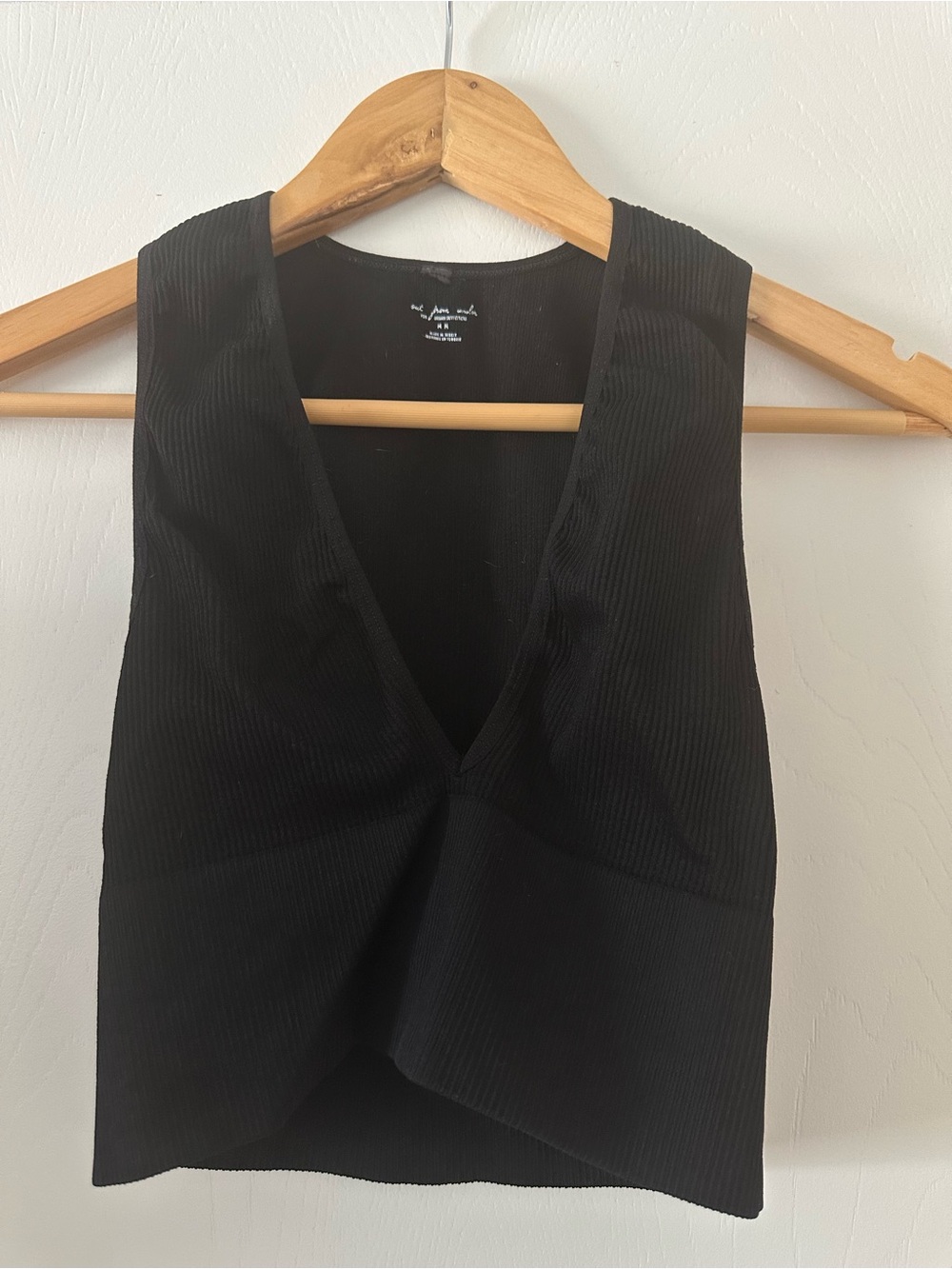Urban Outfitters Black Ribbed V-Neck Crop Top